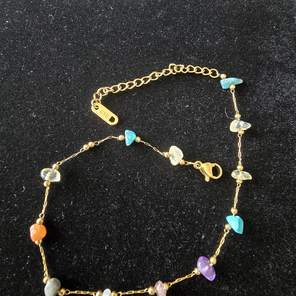 Gold Multicolor Gemstone Anklet - Picture 4 of 6